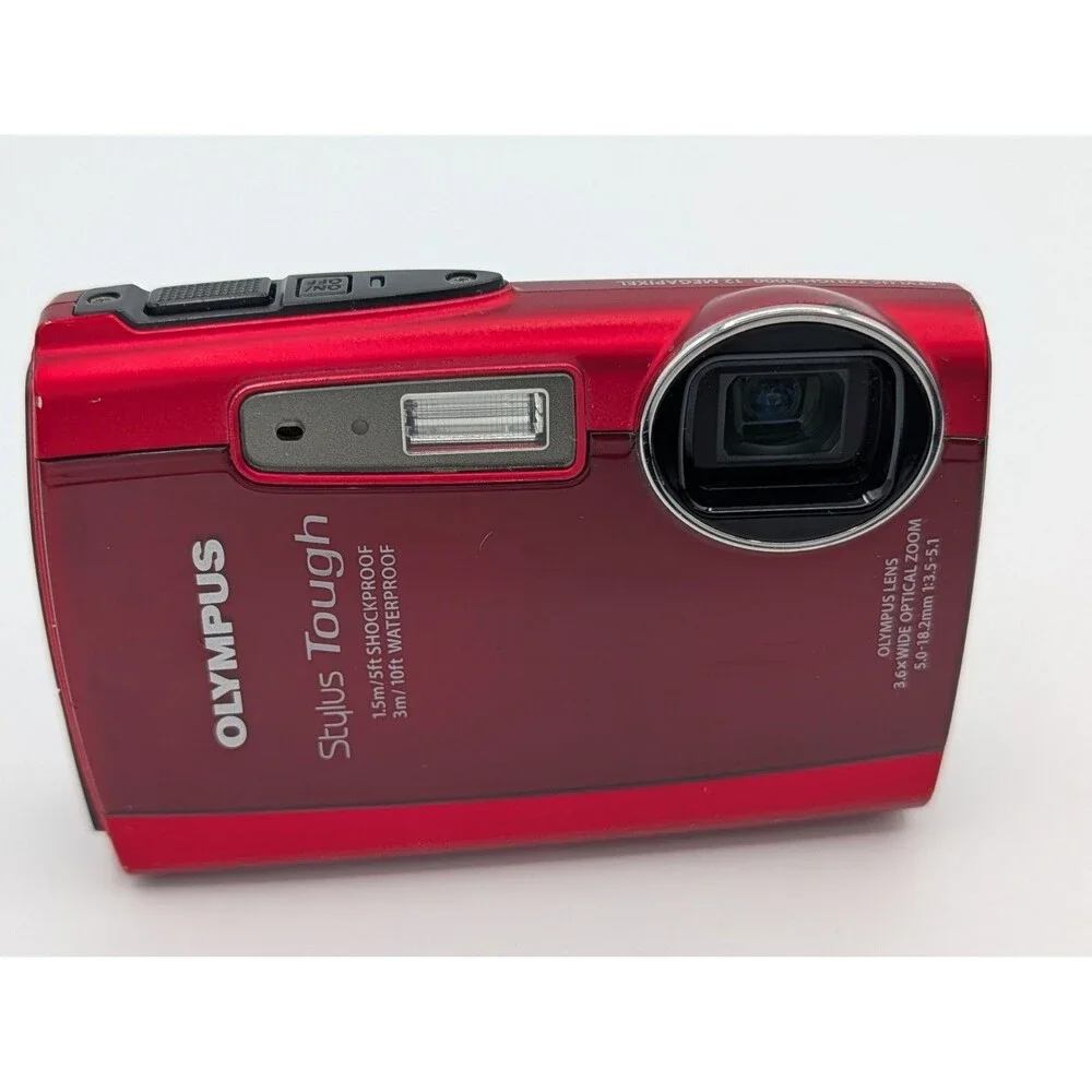 Olympus Stylus Tough 3000 12MP Red Waterproof Camera Bundle w/Case Batteries